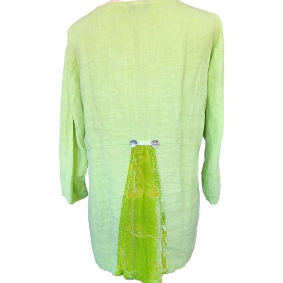 Dear Friends Boho Linen Top Vintage Women's Sz Medium Burnt Velvet Accents - Picture 2 of 14